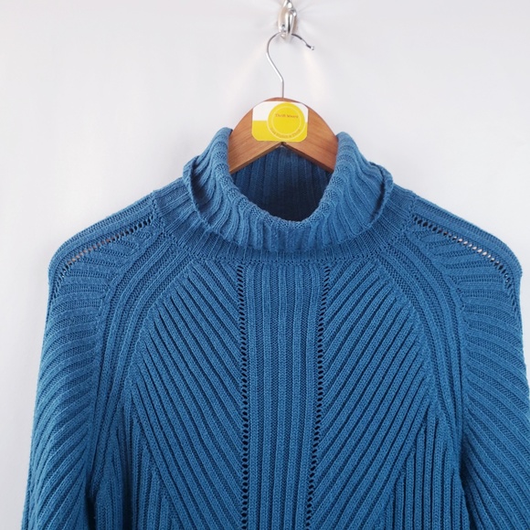 Womens Turtleneck Ribbed Sweater Sz Medium Blue - Picture 3 of 5